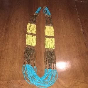 Teal, gold and yellow beaded necklace